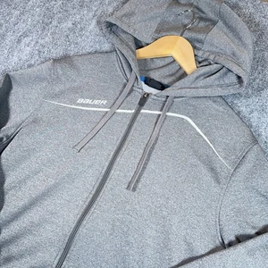 Bauer Full Zip Hoodie Men L Gray Performance Drawstring Sweatshirt Hockey #AB546 - Picture 1 of 7
