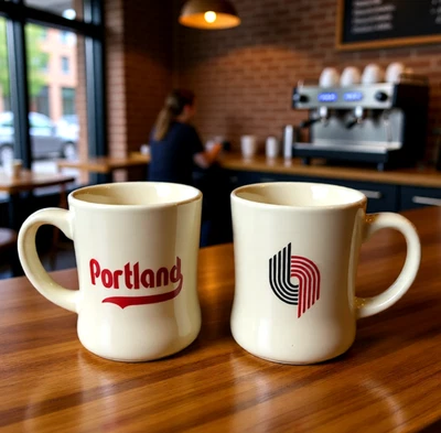 Portland Trail Blazers咖啡杯一对16盎司陶瓷杯复古标志2件套 — 第 1/4 张图片