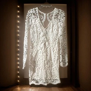 Schönes weißes Häkel Strick Tunika Kleid von Haute Rogue Petite, Größe S - Bild 1 von 7