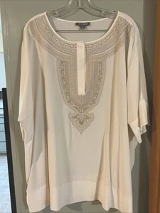 Go Silk Womens XL 100% Silk Blouse Ivory / Pale Gold Embroidery Beautiful Top - Picture 1 of 7