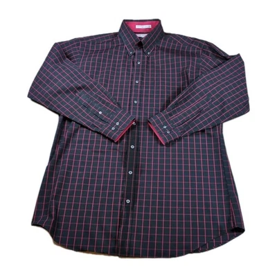 Paul Fredrick Men's 17-33 Slim Fit Dress Shirt Non-Iron Blue Black Red Stripe  - Image 1 of 4