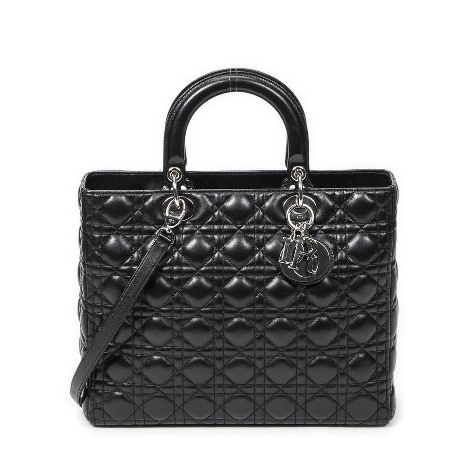 Dior Black Large Lady Dior Zip Shoulder bag Cannage Lambskin Leather - Image 1 of 4