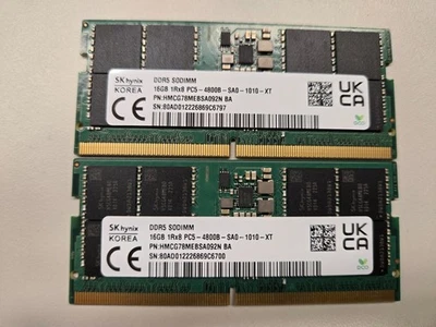 Used Hynix or SamSung 32GB (2GBx16) 1Rx8 PC5-4800B DDR5 SODIMM Laptop Memory Ram - Image 1 of 4