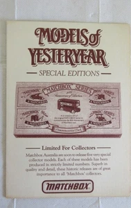 1988 MATCHBOX SPECIAL EDITIONS LIMITED FOR COLLECTORS CATALOGUE - Picture 1 of 1