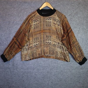 Alpha60 Silk Printed Blouse Brown Black Long Sleeve Top Size M Medium - Picture 1 of 9