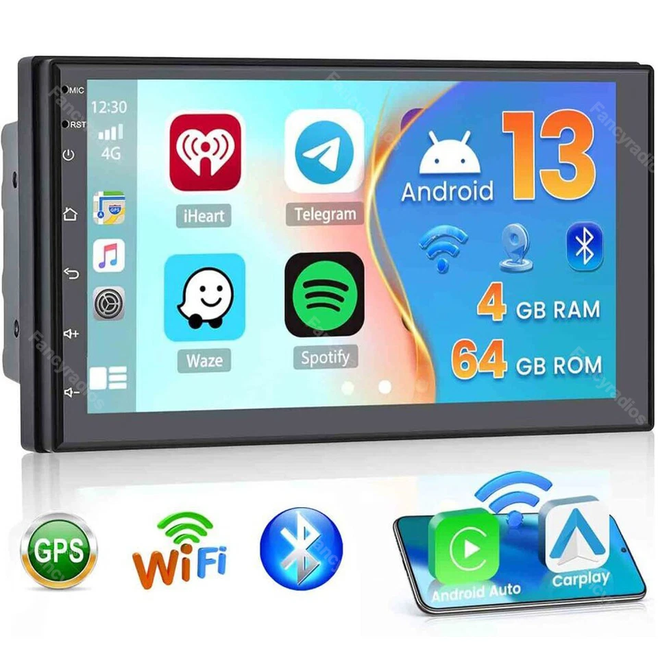 4+64GB 7 Inch 2DIN Car Stereo Radio Android 13 Carplay GPS Navi Bluetooth FM RDS - Image 1 of 4