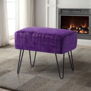 Plush Textured Velvet Ottoman Footstool Metal Legs Accent for Modern Living Room - Picture 1 of 244
