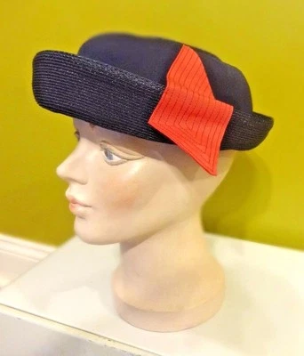 SOMBRERO DE PAJA NEGRO VINTAGE PARA MUJER CON ACENTO ROJO GRAN SOMBRERO DE PASCUA Foto 1 de 4