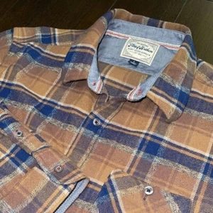 Flag & Anthem Herren Large Langarm Braun Blau Button Down - Bild 1 von 7