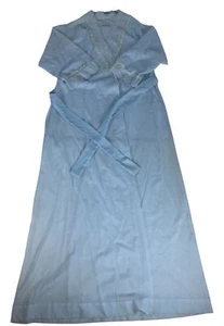 Vintage Christian Dior Lingerie Nightgown Womens S Blue Pockets Belted Gown RARE - Picture 1 of 15