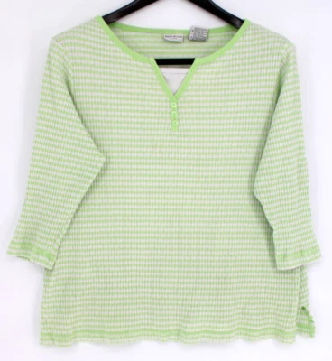 White Stag Plus Size 16W Women’s Green Gingham 3/4 Sleeve Henley Top Blouse - Image 1 of 3
