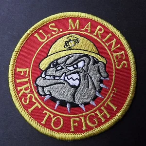 PARCHE BORDADO DE 3 PULGADAS DEL CUERPO DE MARINES DE EE. UU. BULLDOG PRIMERO EN LUCHAR MARINES - Imagen 1 de 1