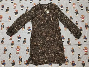New Ann Taylor Brown Feather Print Long Sleeve Shirt Dress Tie Belt Size 00P🔥 - Picture 1 of 9