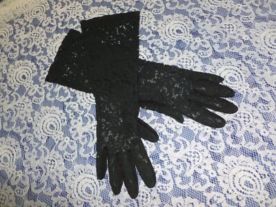 Antiguos Guantes Negros de Encaje Alencon Victoriano Vintage Steampunk Floral Formal Foto 1 de 4