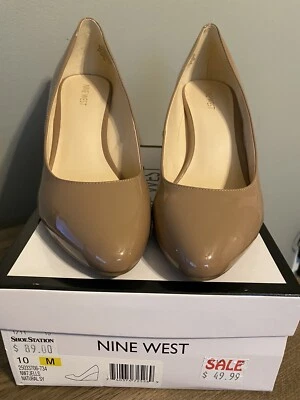 NUEVO EN CAJA ZAPATOS DE TACÓN DE CUÑA NINE WEST JELLS CHAROL TOPO - TALLA 10 Foto 1 de 4