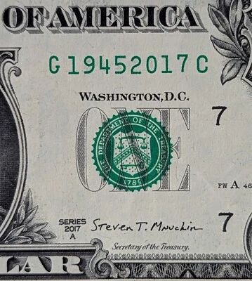 2017 A $1 bill fancy serial, tombstone date note, 1945 - 2017 - Image 1 of 4