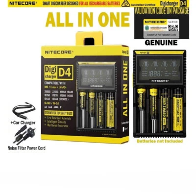 Nitecore D4 Intelligent Standard Battery Charger Lithium AA AAA/18670 Home & Car - Image 1 of 4