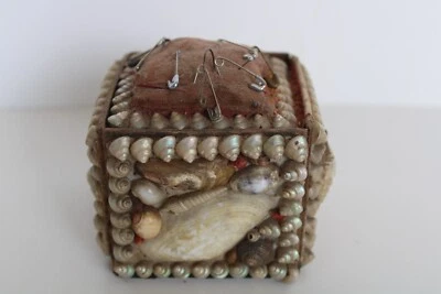Antique Victorian Era Sailor's Valentine Encrusted Shell Pincushion Trinket Box - Image 1 of 4