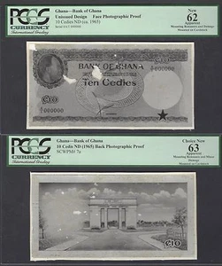 Ghana 10 Cedis ND 1965 P7a  Photograph Face - Back Proof  - Picture 1 of 2