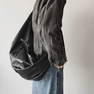 Men Retro Jiaozi Bag Large-Capacity Artificial Leather Casual Oversize Tote Bag - Picture 1 of 19