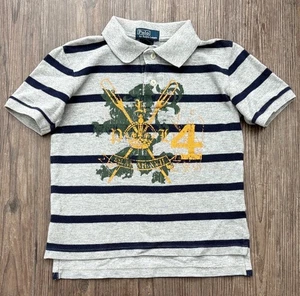POLO RALPH LAUREN GREY STRIPED GRAPHIC POLO SHORT SLEEVE BOYS 4 - Picture 1 of 4