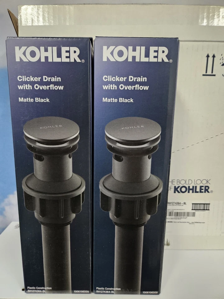 KOHLER Standard Clicker Drain with Overflow in Matte Black K-RH1274364-BL