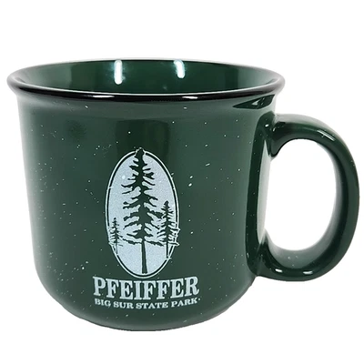 Pfeiffer Big Sur State Park Coffee Mug Green White Specks Ceramic Camping Style - Image 1 of 4