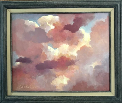 Most Beautiful Clouds Art oil painting on canvas framed YASAMI Original 21"x 25" - Image 1 of 4