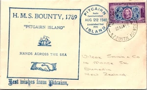 1940 British Pitcairn Island HMS Bounty Cover to Dunedin New Zealand - Picture 1 of 2