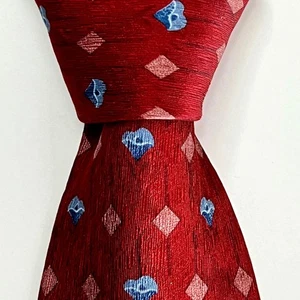 Villa Bolgheri Mens Made In Italy Tie Red Blue 100% Silk Geometric Woven Necktie - Picture 1 of 8