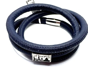 Pulsera triple de cuero azul marino Brighton Woodstock nueva con etiquetas 22 pulgadas + cuentas Fashionista - Imagen 1 de 5