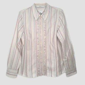 Liz Claiborne Damen Größe Large Bluse Rüschen Langarm Knopfleiste Streifen - Bild 1 von 10