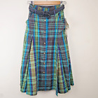 Vintage Skirtmaster Petite Womens Pleated Skirt Green Blue Tartan sz 10 NWT Belt