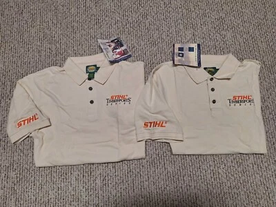 Men's Cabellas Polo Stihl Timbersport Series Cream Button Shirt Lot(2) L-tall - Image 1 of 4