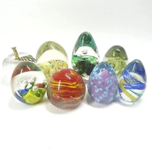 Art Glass Paperweights Lot of 8 Egg Sphere Swirl Bubbles Colorful - Picture 1 of 5