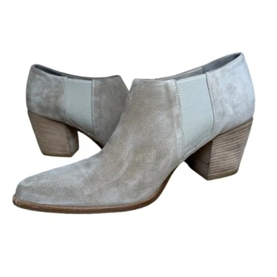 Vince Italian Suede Ankle Boots Women’s 10 | Neutral Taupe Booties Stacked Heel - Image 1 of 4