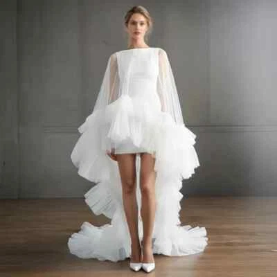 Bridal Wedding Jacket Boleros for Wedding Dresses Ruffle Wedding Cape With Train - Image 1 of 4