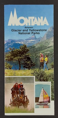 Folleto de viaje vintage de los parques nacionales de Montana Between Glacier Yellowstone de la década de 1970 Foto 1 de 4
