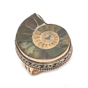 Ammonite Fossil Gemstone Copper Jewelry Ring Size 9 For Her Q143 - Picture 1 of 4