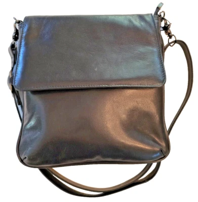 BOLSO DE HOMBRO PLATA ROSA NEGRO CUERO GENUINO CORREA AJUS NUEVO CON ETIQUETAS Foto 1 de 4