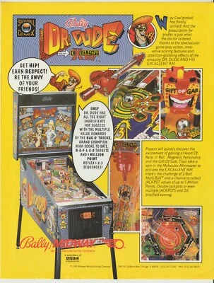Dr Dude and His Excellent Ray Pinball Game flyer Bally Midway 1990 advertising - Image 1 of 2