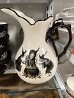 Potters Studio Spooky Night Pitcher 10.5” With Witch Raven on Pumpkin Halloween