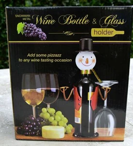 Mark Feldstein SCHNEEMANN Metall Buttler Weinflasche & Glashalter Weihnachtsdeko - Bild 1 von 5