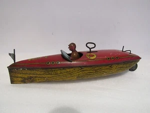Lindstrom Baby L Windup Speed Boat Manned 11” Flag Windup Original USA - Picture 1 of 11