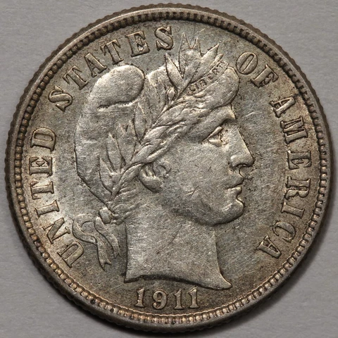 1911-S Barber Dime EF Condition XF Cover