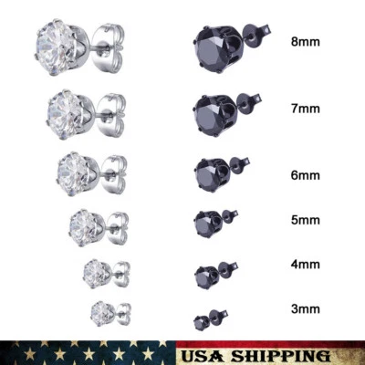 Nuevos aretes redondos de circonita cúbica blanca y negra para hombre/mujer de acero inoxidable Foto 1 de 4