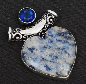Sodalite Tanzanite Gemstone Heart Pendant Jewelry 925 & Gemstone Earring Set - Picture 1 of 14