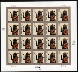 SERIE AMERICANA 2007 SCOTT #3756A 5 CENTAVOS TOLEWARE ARTE 20 COMO NUEVO EN MUY BUEN ESTADO HOJA DE SELLO - Imagen 1 de 2