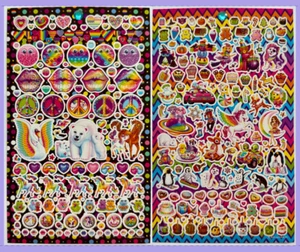 Lisa Frank sticker sheets rainbow lips smiley face peace signs horses polar bear - Picture 1 of 4
