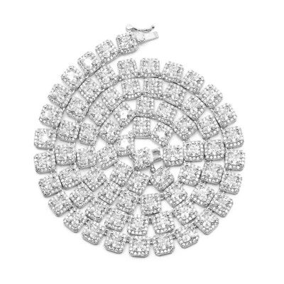 Collar de tenis con acabado plateado brillante halo racimo 6 mm 1 fila cuadrada circonita cúbica 24 pulgadas Foto 1 de 4